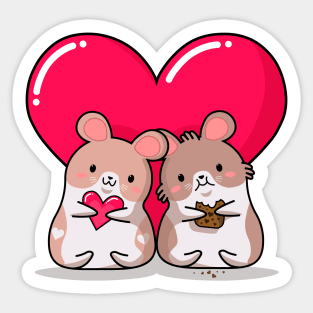 kawaii style, lovers mice, Valentine's day, cute kawaii mice. Sticker